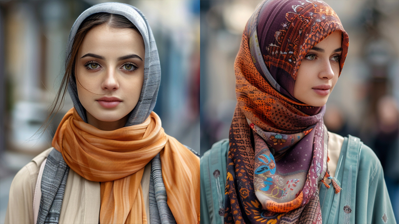alt="Two women wearing scarves"