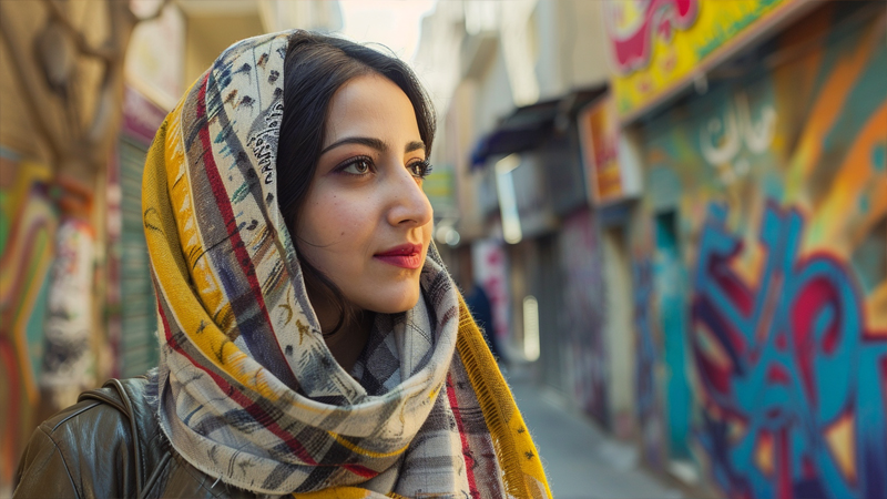 alt="Indian woman wearing a headscarf"