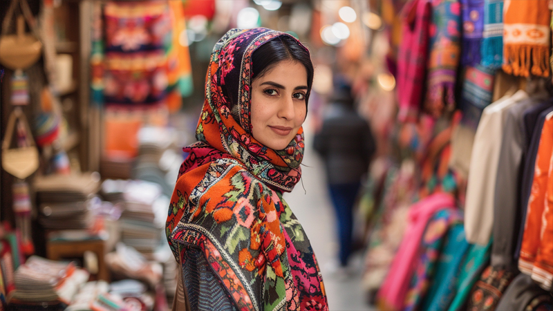 alt="Indian woman wearing a headscarf"