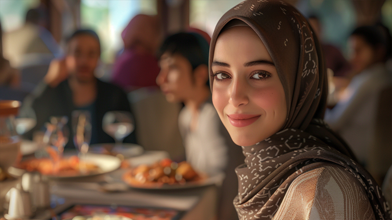 alt="A young woman smiling confidently in a hijab"