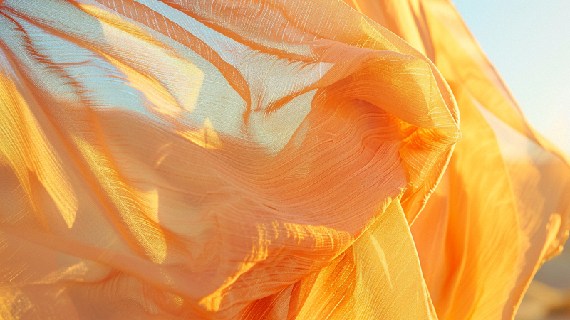 alt="Close-up of lightweight orange fabric flowing in sunlight, representing protective scarves and accessories suitable for motorcycle riders to shield hair from damage"