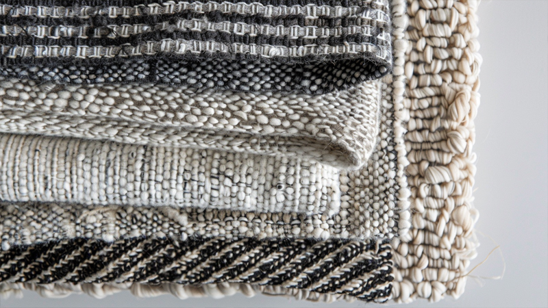 alt="Close-up of woven cotton fabrics with different textures, illustrating the natural feel and comfort often associated with cotton compared to silk scarves"