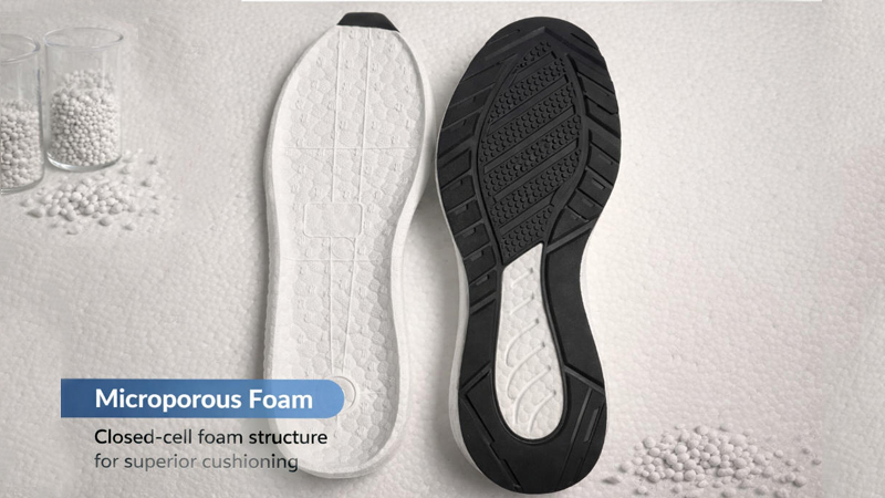 Microporous foam slipper sole structure showing closed-cell cushioning material and anti-slip outsole design for orthopedic and comfort footwear.