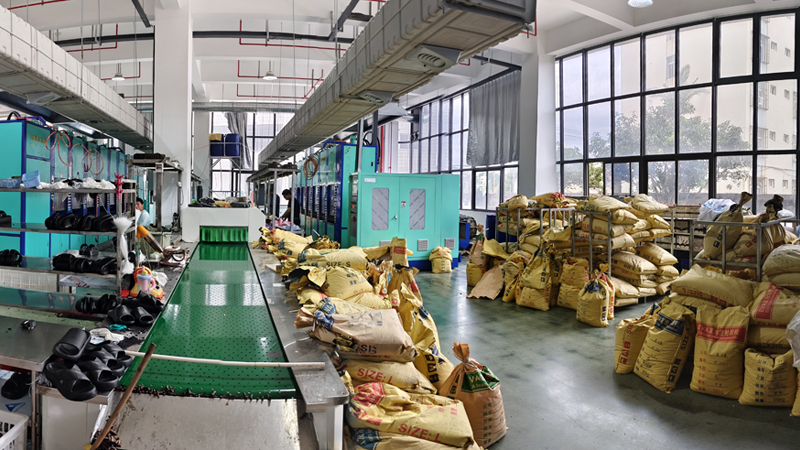 alt="PVC slippers under production showing common limitations such as odor hardness yellowing and slip issues in PVC material"