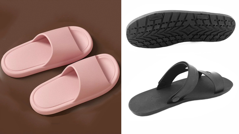 EVA slippers and rubber sole slippers showing different material structures for comfort and durability comparison