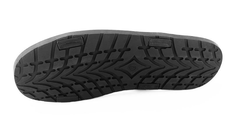 alt="Rubber sole slippers showing grounded underfoot feel and deep grip pattern for safety-focused footwear"