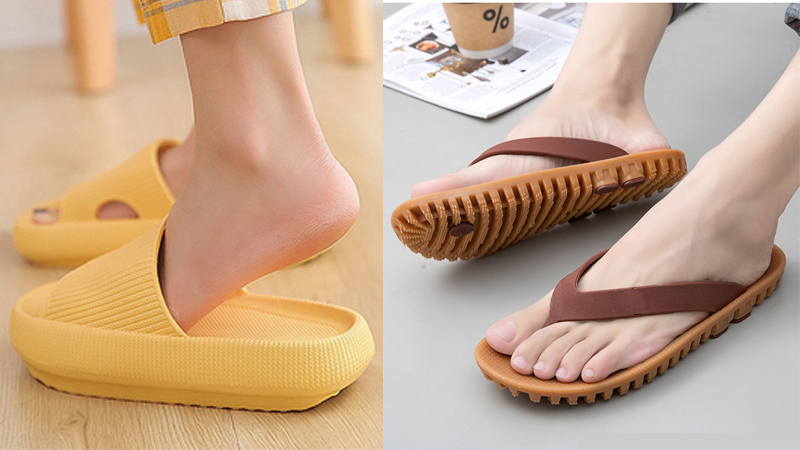 EVA and rubber sole comfort comparison showing soft cushioning versus firm durable outsole characteristics