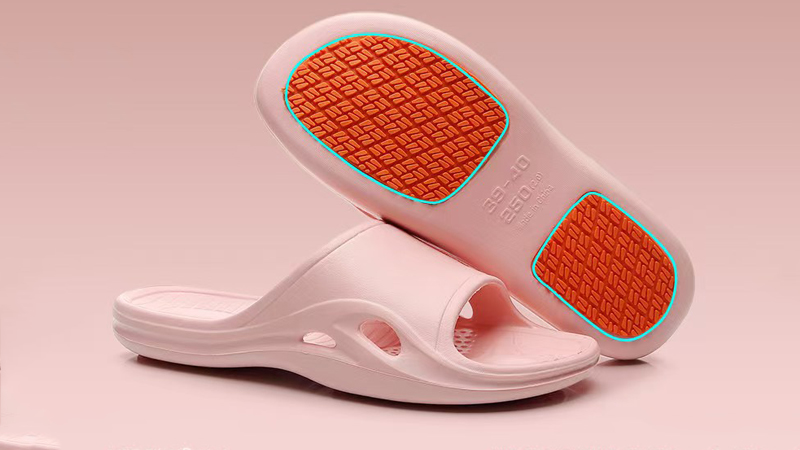 EVA and rubber combination sole structure showing EVA cushioning layer and rubber outsole protection
